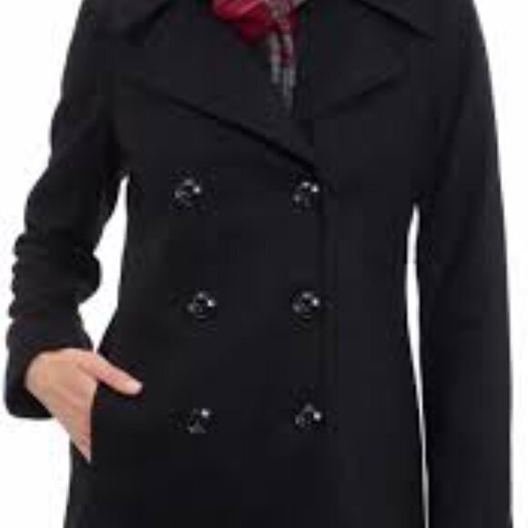 NWT - London Fog Woll Blend Double Breasted Peacoat With Scarf - Picture 2 of 8
